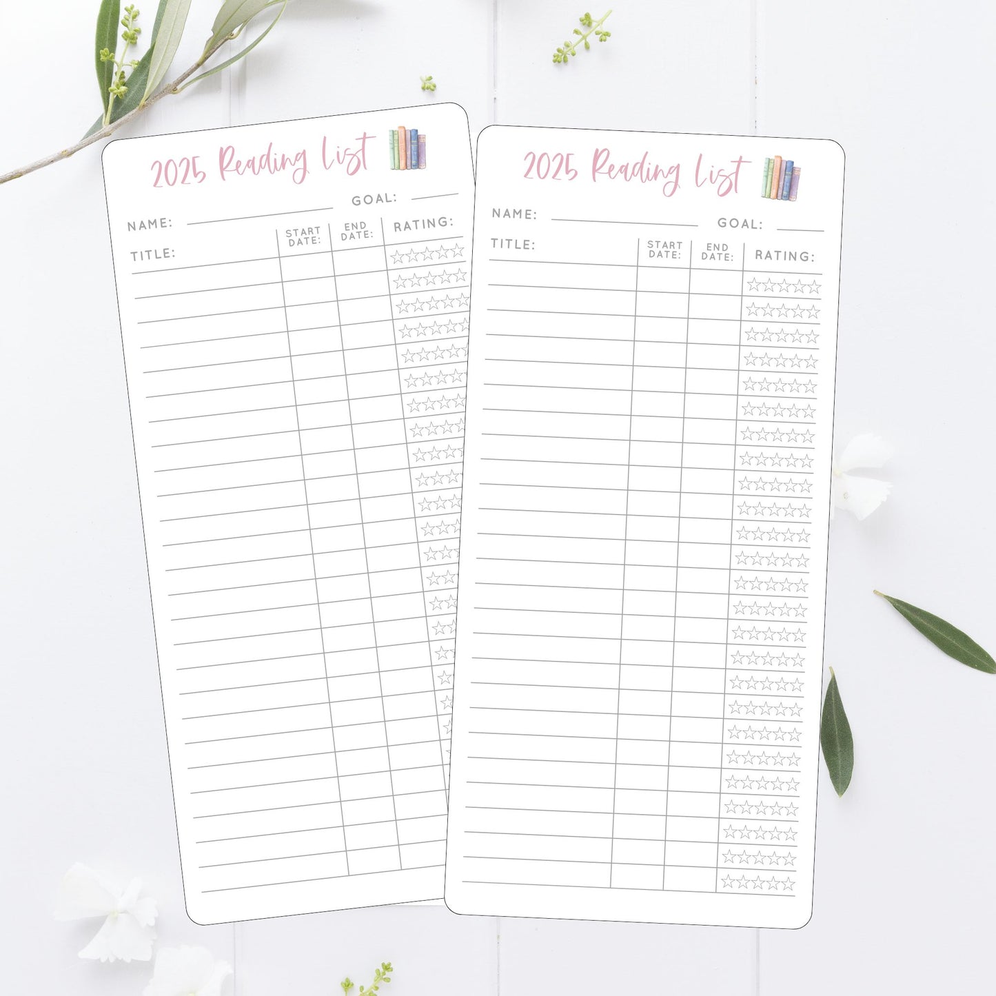 Book Club 2025 Reading List Tracker Bookmark