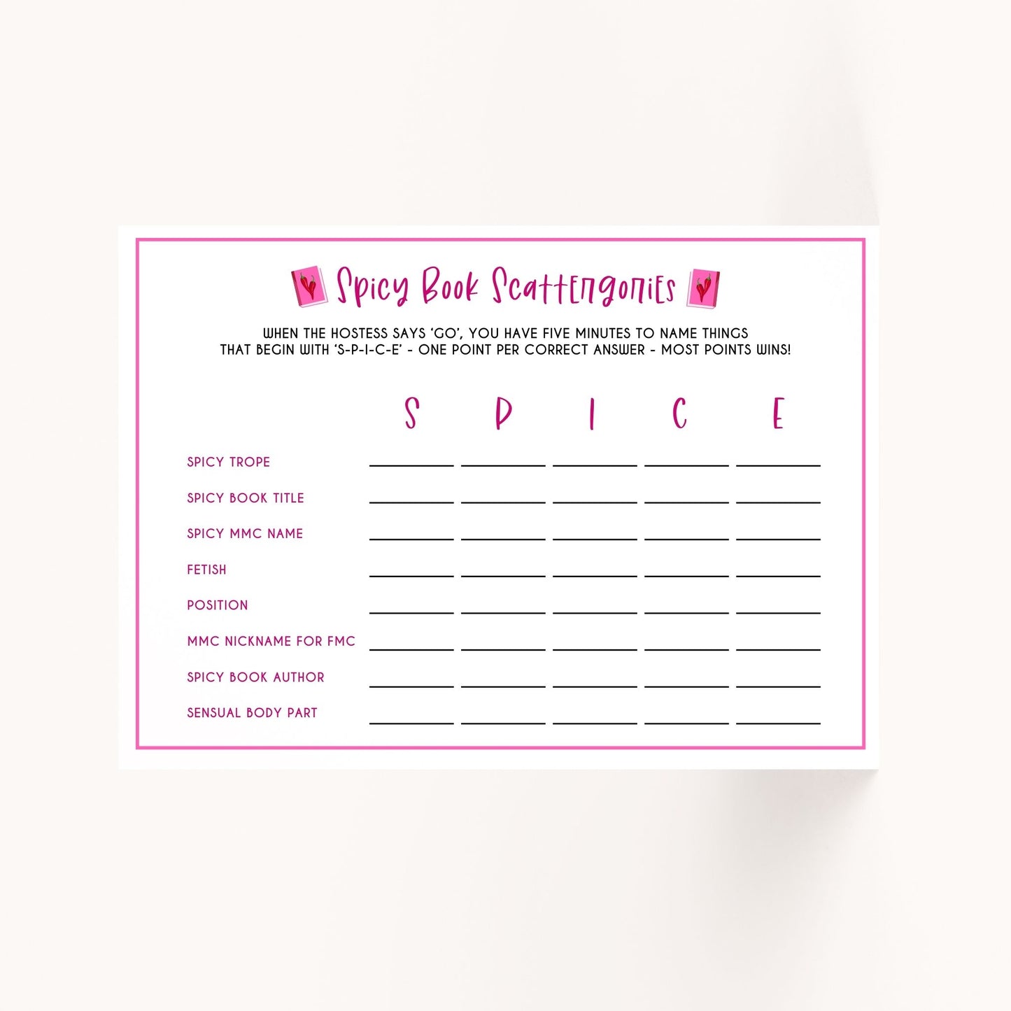Spicy Book Club Scattergories Game Printable