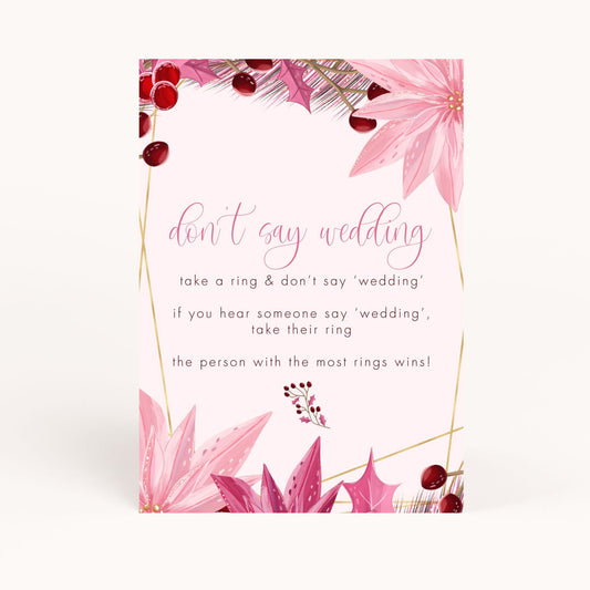 Pink Christmas Bridal Shower Don't Say Wedding Game Printable