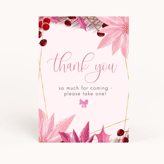 Pink Christmas Bridal Shower Favor Sign Printable