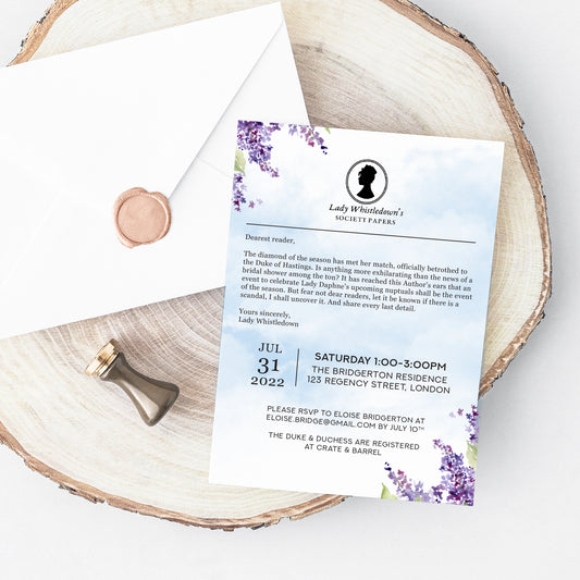 Bridgerton Bridal Shower Invitation Printable - Whistledown