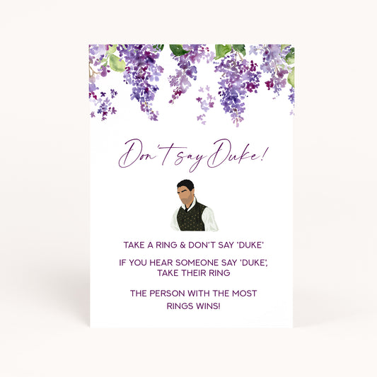 Bridgerton Bridal Shower Don't Say Duke Ring Game Printable