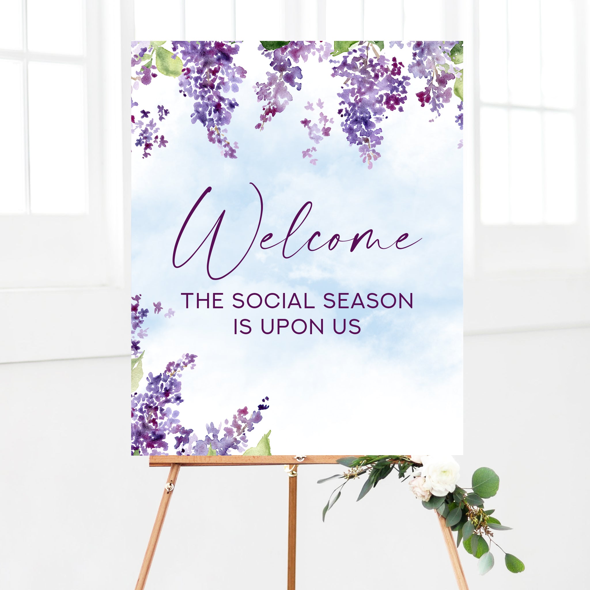 Earthy Taupe Floral Welcome Sign Template, Victorian Bridgerton