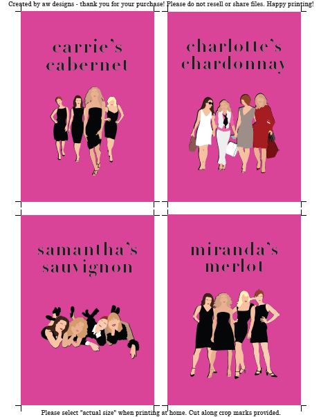Sex and the City Bachelorette Party Wine Label Printables
