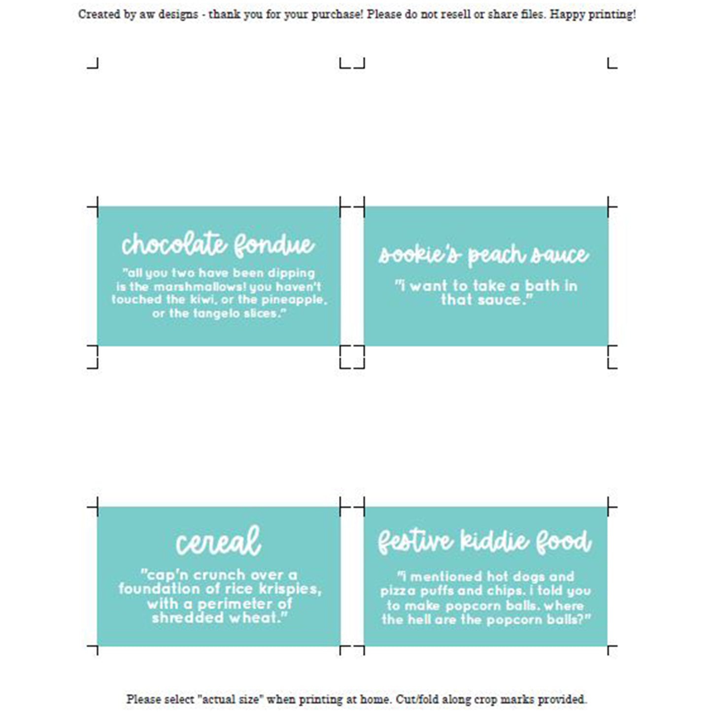 Gilmore Food Tent Printables
