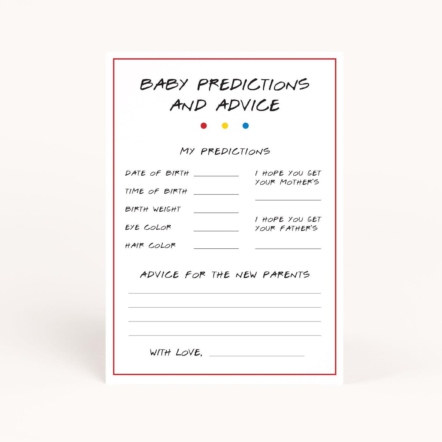 Friends Baby Shower Baby Predictions & Advice for the Mom Printables