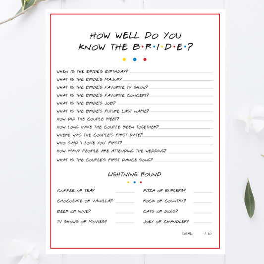 Friends Bridal Shower How Well Do You Know the Bride Game Printable