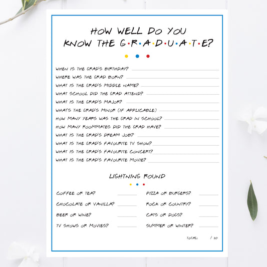 Friends Graduation How Well Do You Know Graduate Game Printable