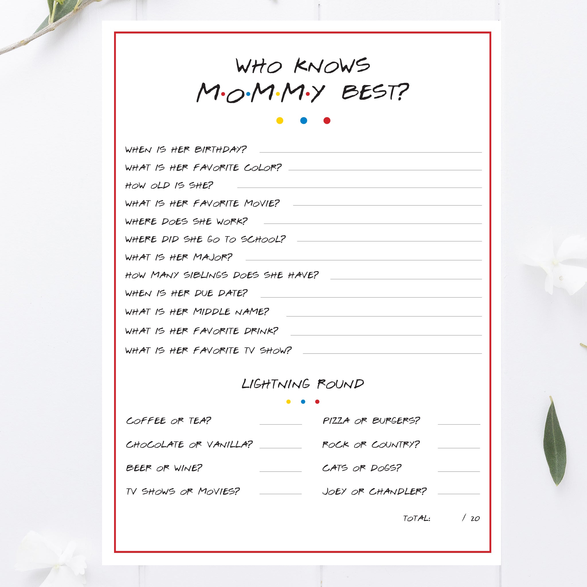 Friends Baby Shower Who Knows Mommy Best Printable - Main Image