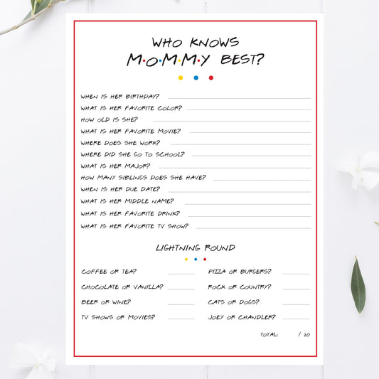 Friends Baby Shower Who Knows Mommy Best Printable