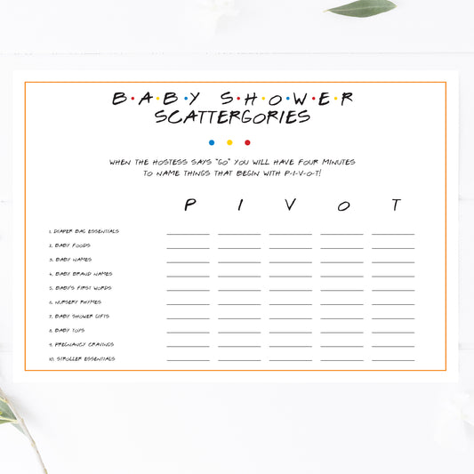 Friends Baby Shower Scattergories Game Printable