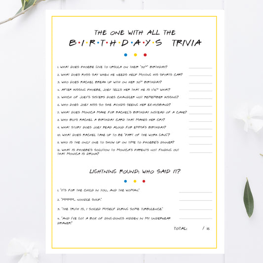 Friends Birthday Trivia Game Printable