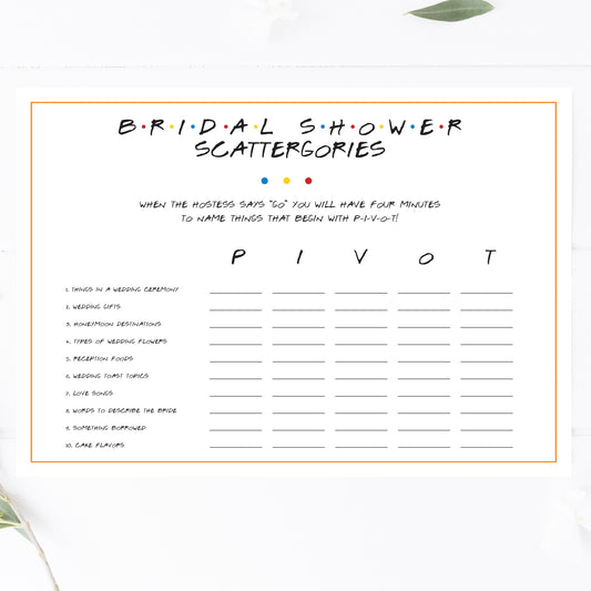 Friends Bridal Shower Scattergories Game Printable