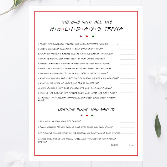 Friends Holiday Trivia Game Printable