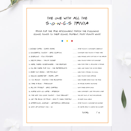 Friends Song Trivia Game Printable