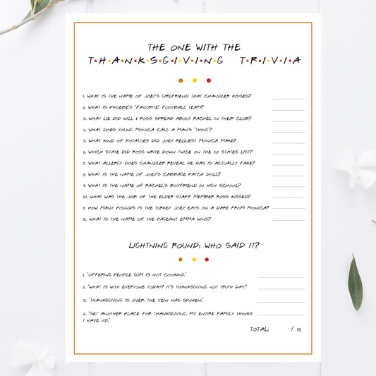 Friends Thanksgiving Friendsgiving Trivia Printable