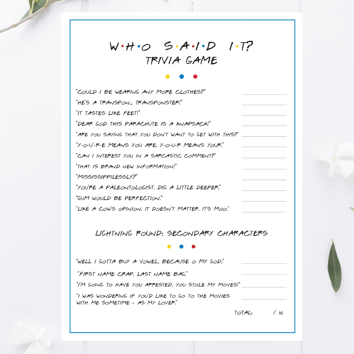 Friends Who Said It Trivia Game Printable
