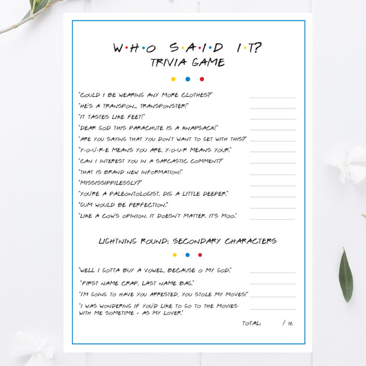 Friends Who Said It Trivia Game Printable