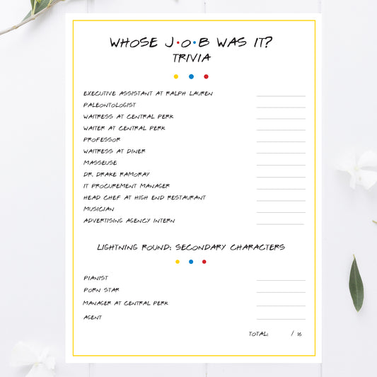 Friends Graduation Party Whose Job was It Trivia Game Printable