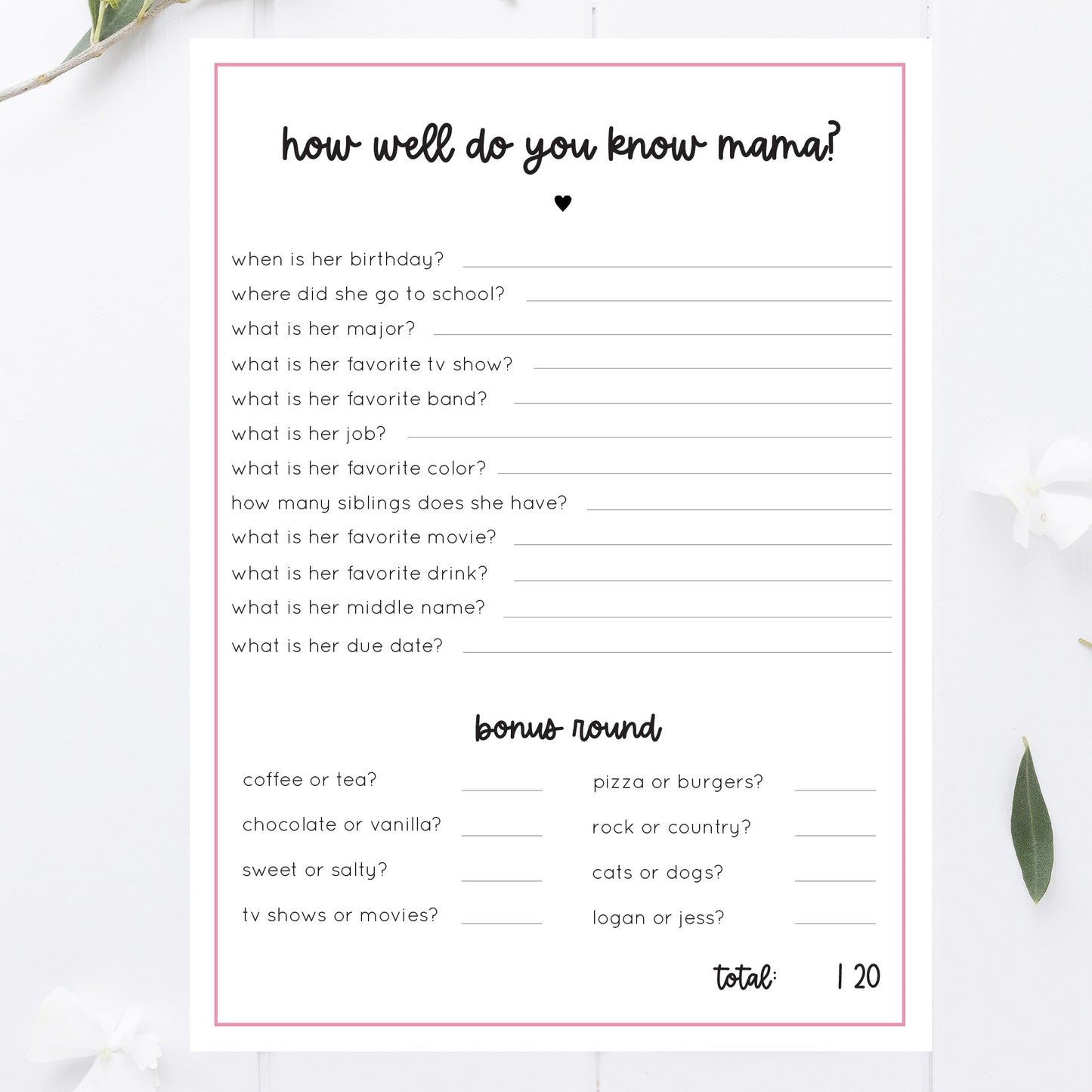 Gilmore How Well Do You Know Mama Game Printable