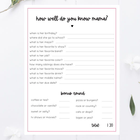 Gilmore How Well Do You Know Mama Game Printable