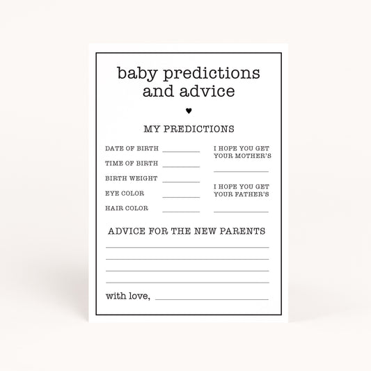 Office Baby Shower Advice and Baby Predictions Card Printables