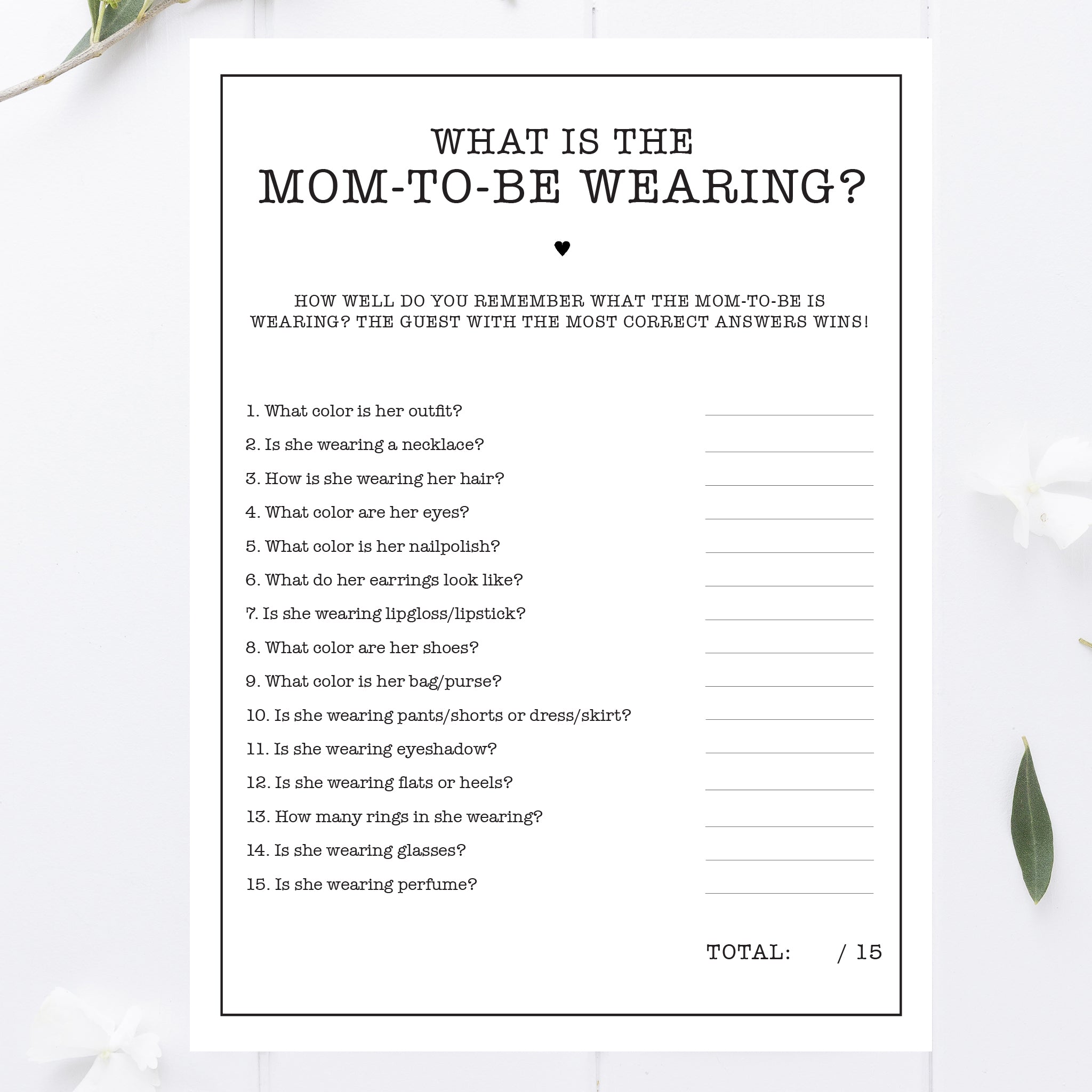 Office What is the Mom To Be Wearing Baby Shower Game Printable –  awdesignsprintables