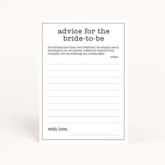 Office Bridal Shower Advice for Bride Cards Printable