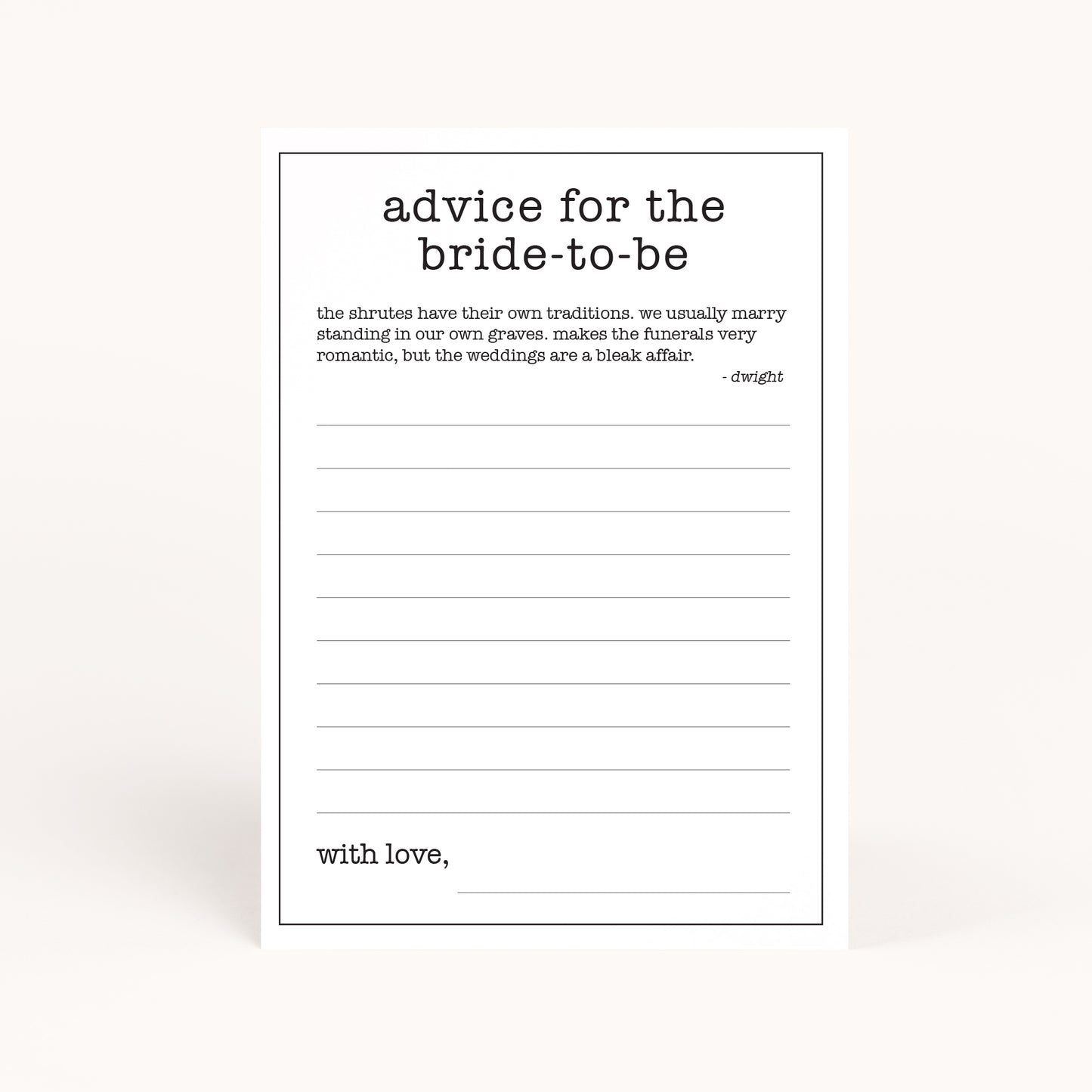 Office Bridal Shower Advice for Bride Cards Printable