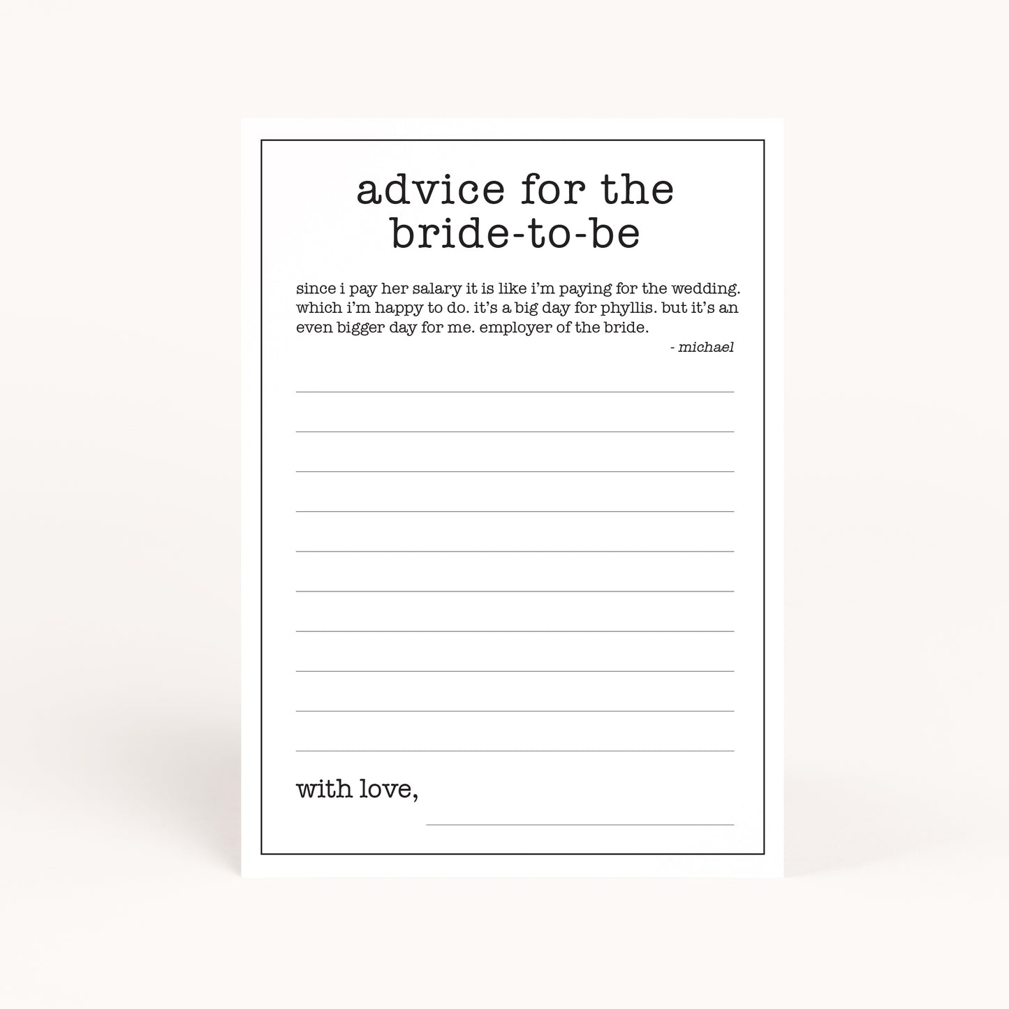 Office Bridal Shower Advice for Bride Cards Printable