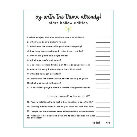 Gilmore Trivia Game Printable