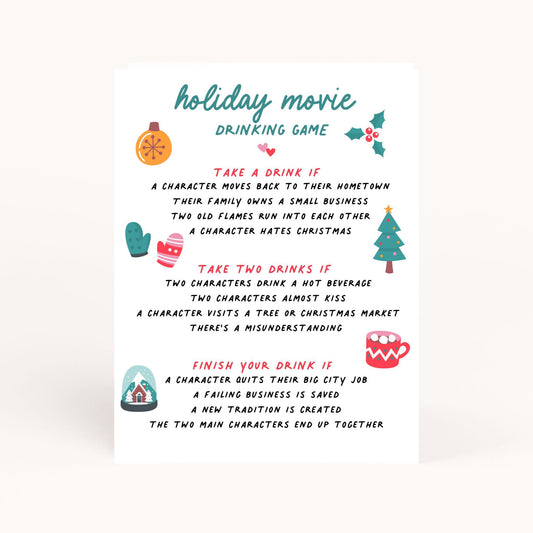 Romantic Christmas Movie Party Drinking Game Printable
