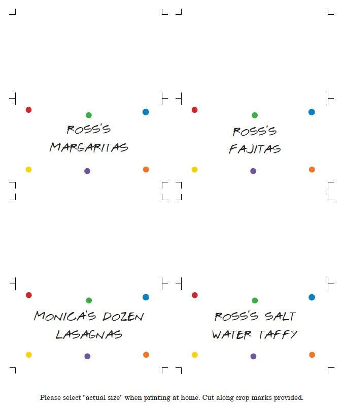 Friends Party Food Tent Printables