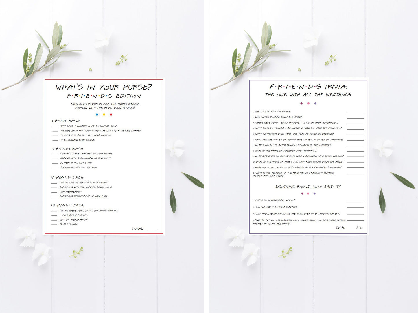 The Ultimate Friends Bridal Shower Game & Trivia Printables