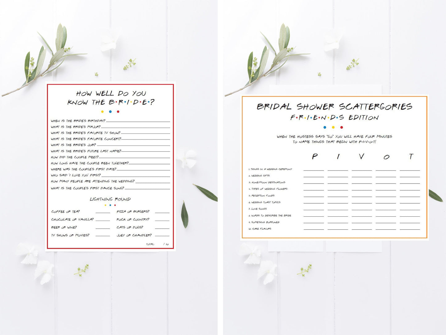 The Ultimate Friends Bridal Shower Game & Trivia Printables