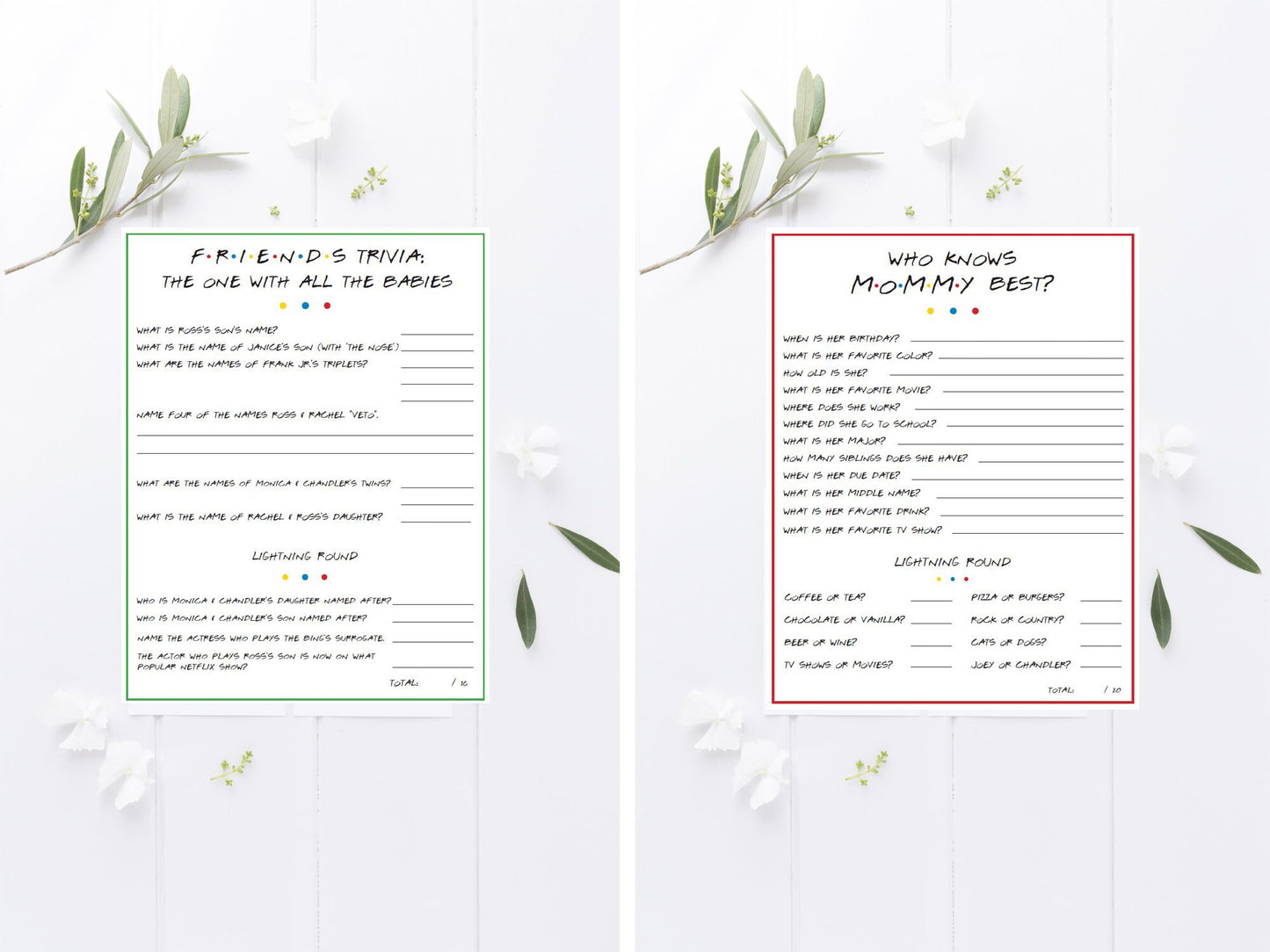 The Ultimate Friends Baby Shower Game & Trivia Printable Package