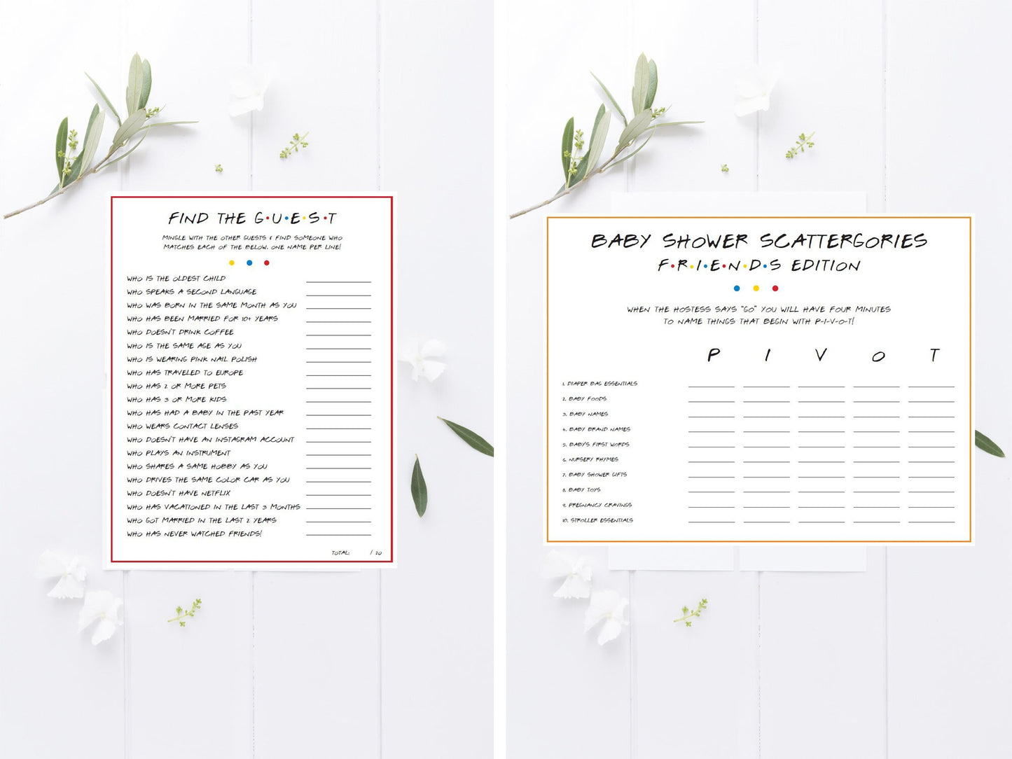 The Ultimate Friends Baby Shower Game & Trivia Printable Package