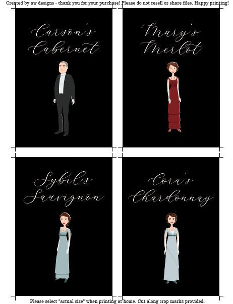 Downton Party Wine Label Printables