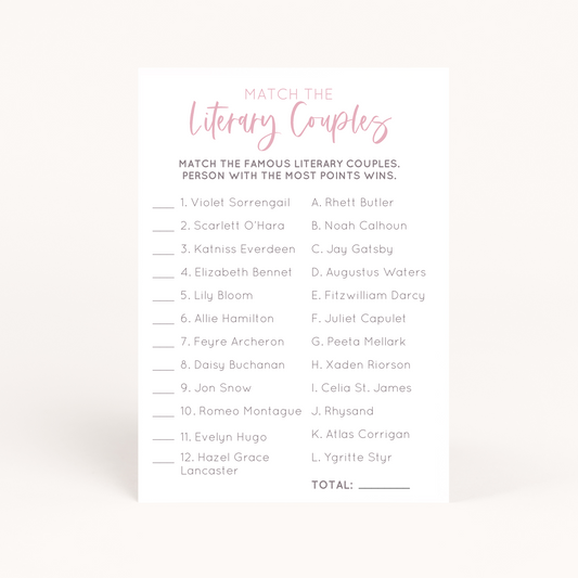 Book Club Literary Couples Game Printable
