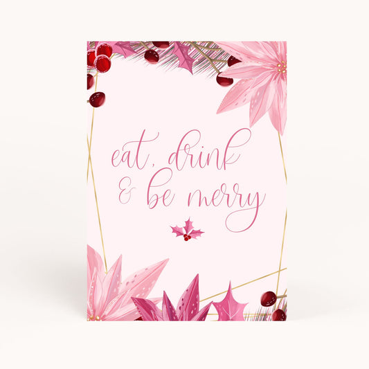 Pink Christmas Bridal Shower Eat, Drink and Be Merry Sign Printable