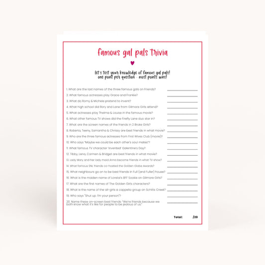 Galentine's Day Trivia Game Printable