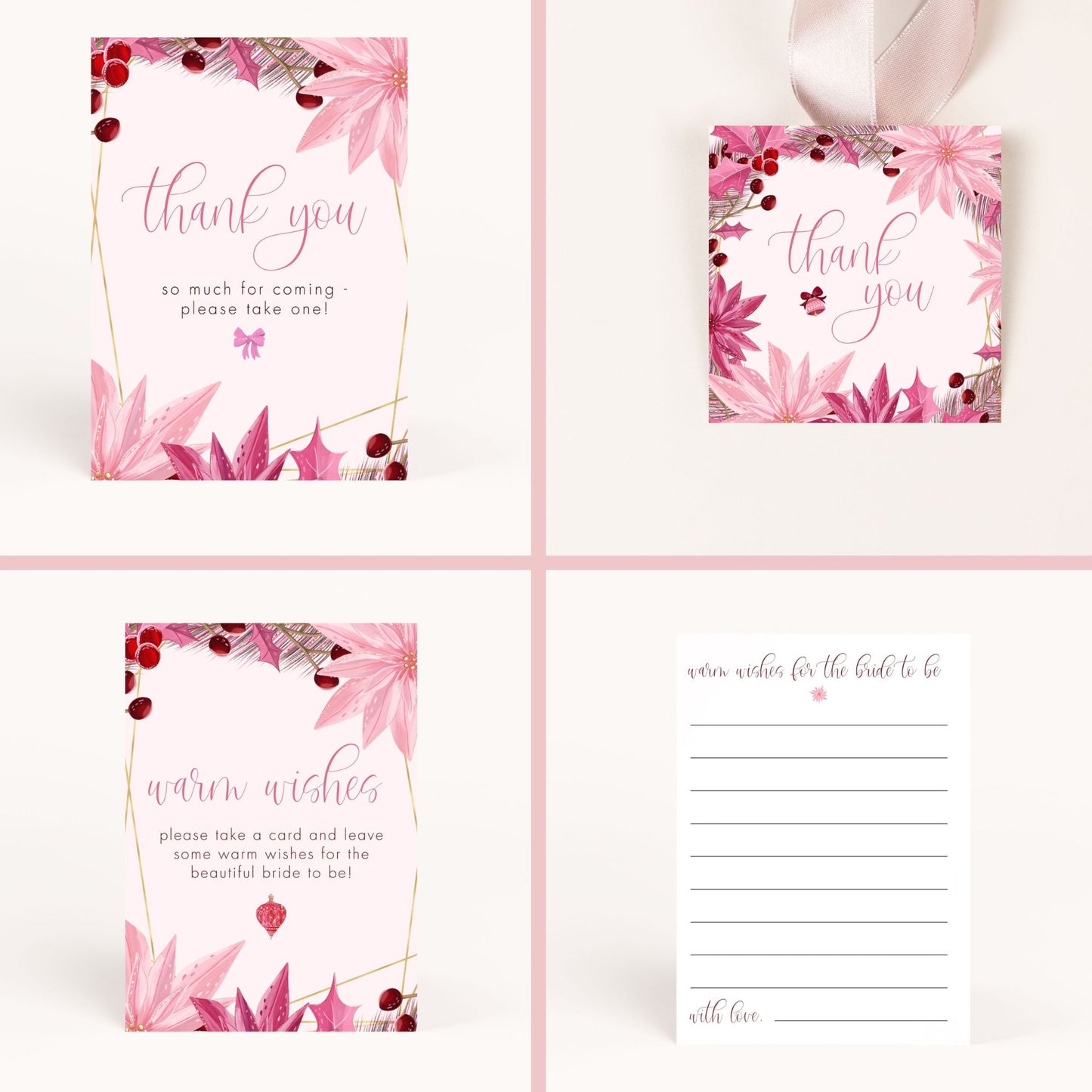 Pink Christmas Bridal Shower Printable Package