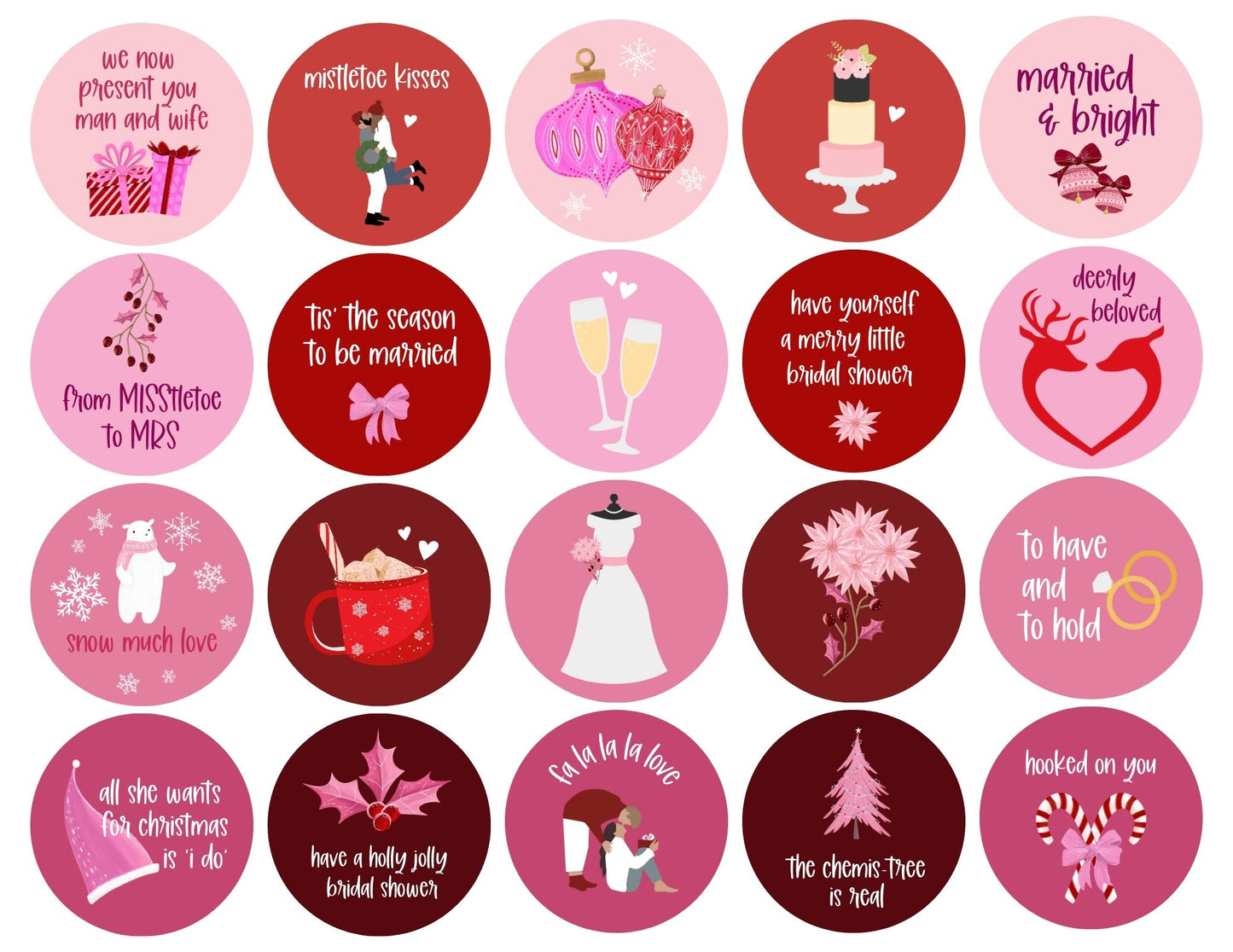 Pink Christmas Bridal Shower Cupcake Topper Printables
