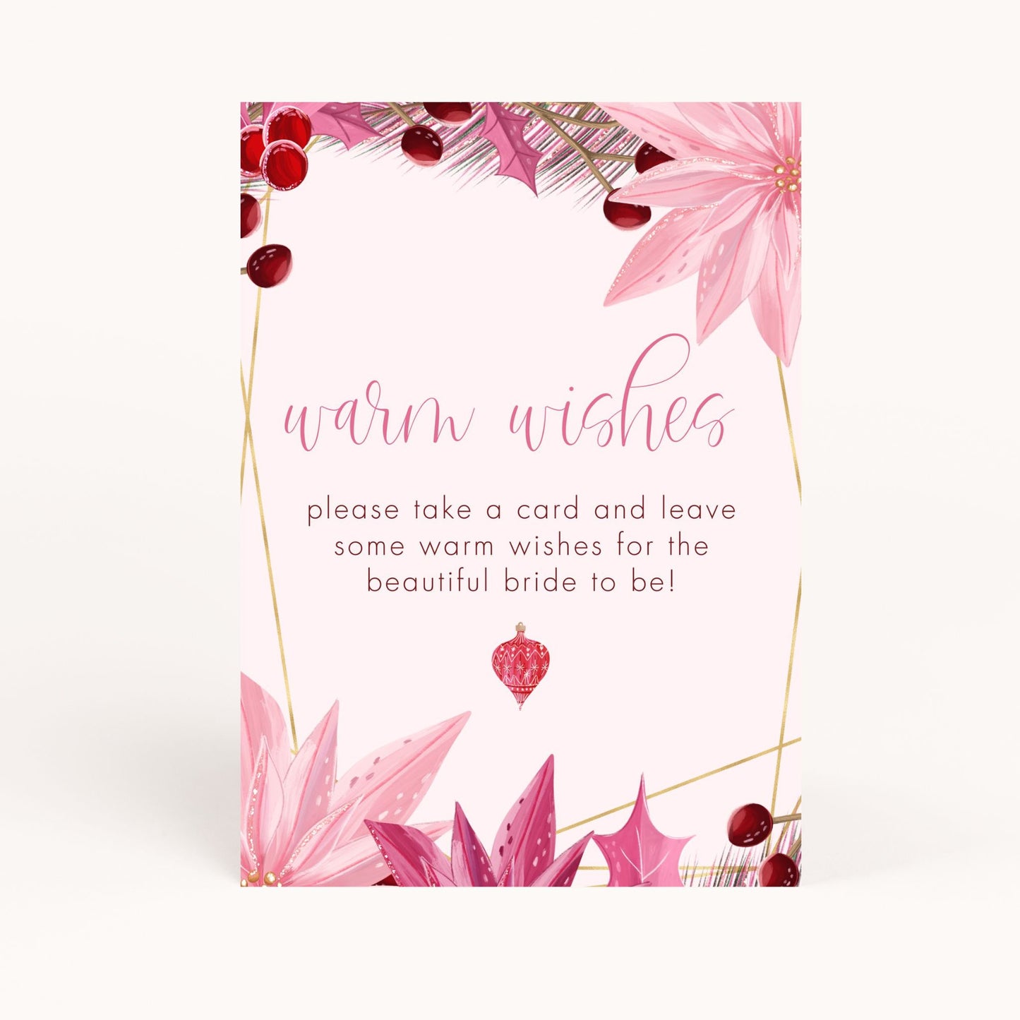 Pink Christmas Bridal Shower Warm Wishes for the Bride Card Printables