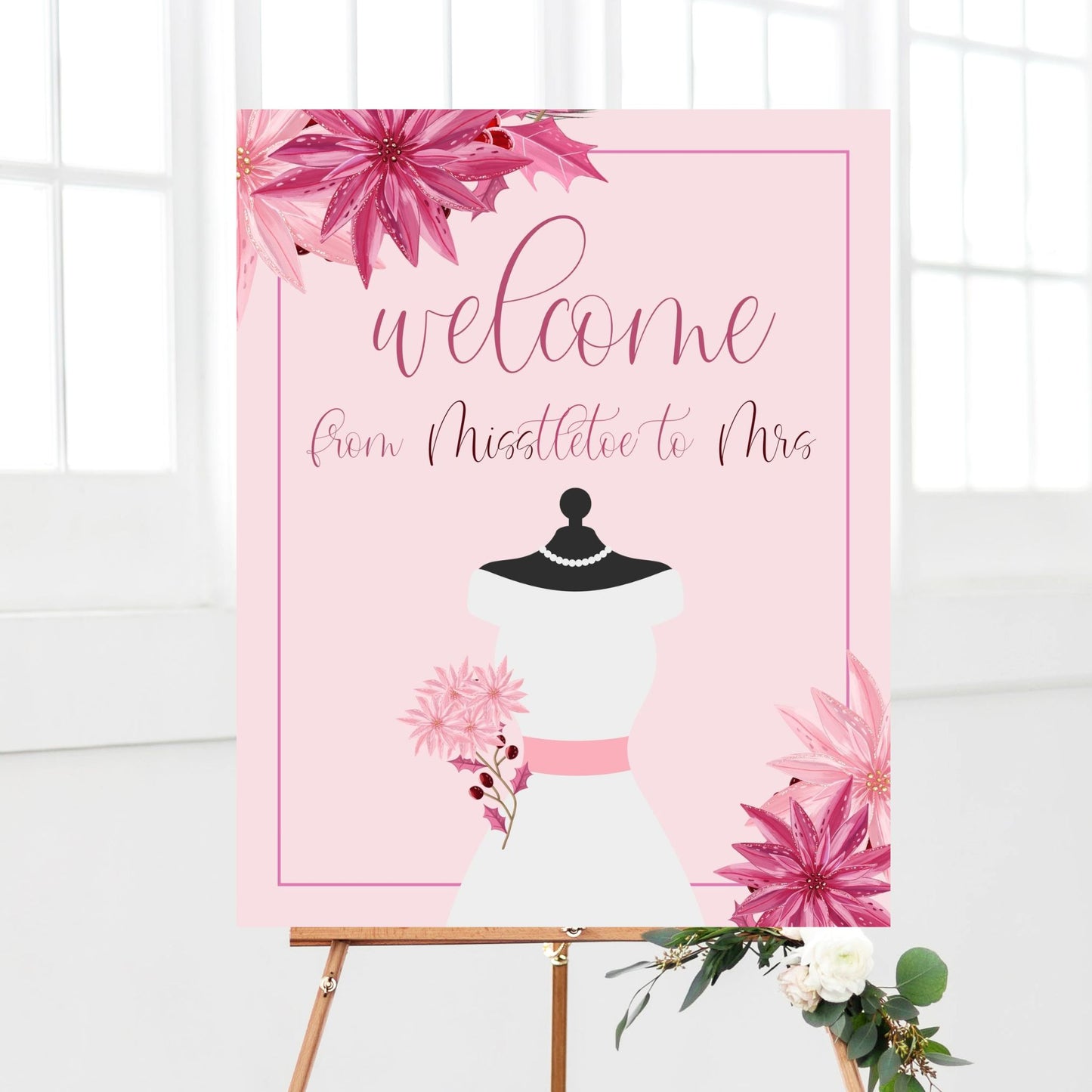 Pink Christmas Bridal Shower Welcome Sign Printable