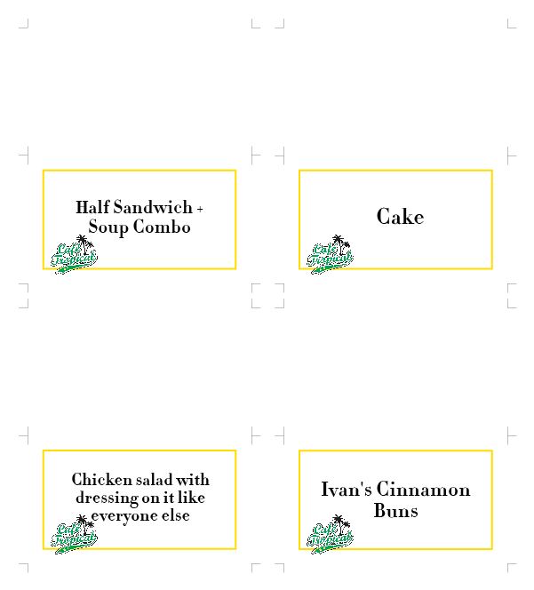Schitts Party Food Tent Printables