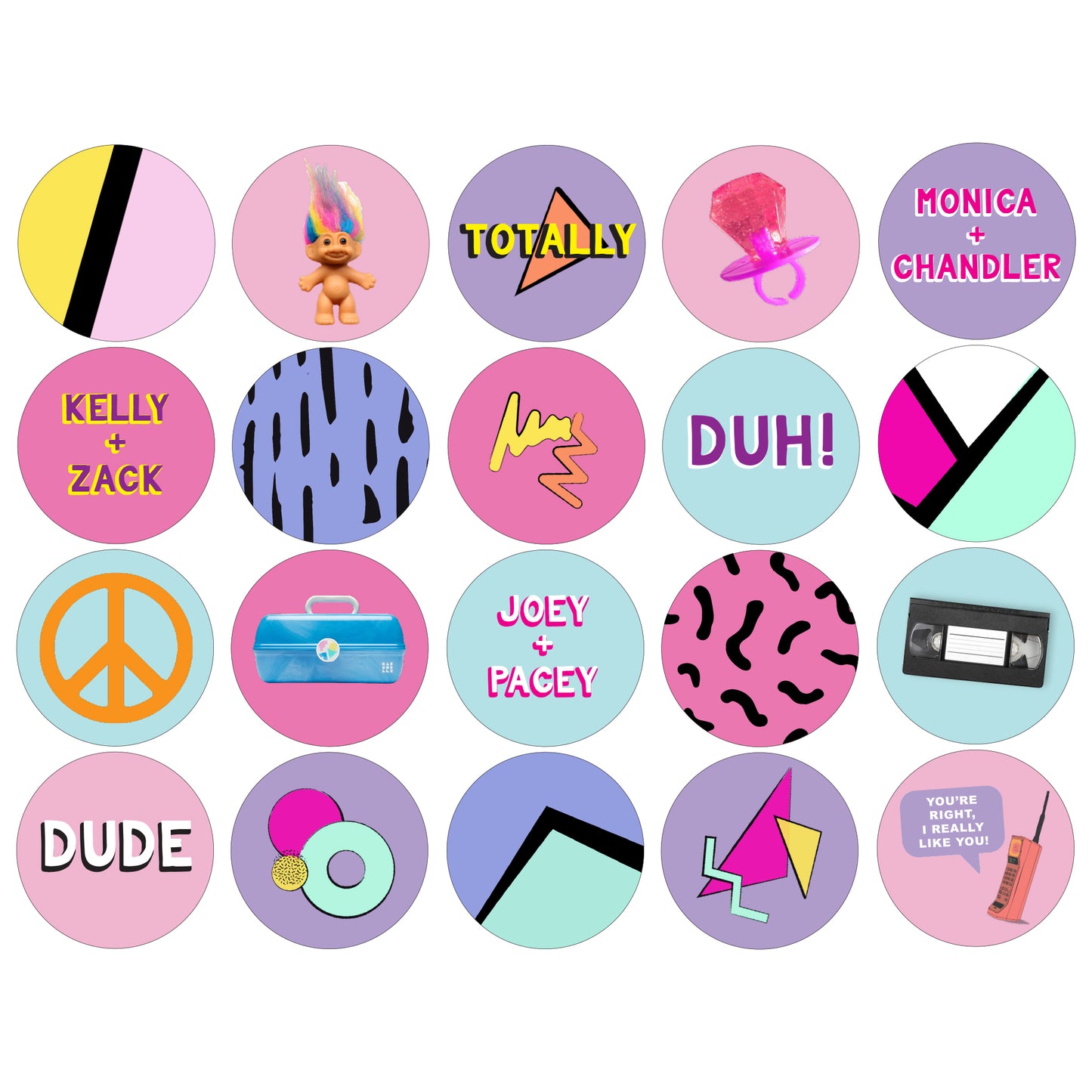 90s Party Cupcake Toppers Printables