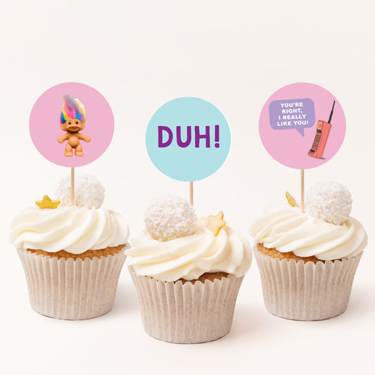 90s Party Cupcake Toppers Printables