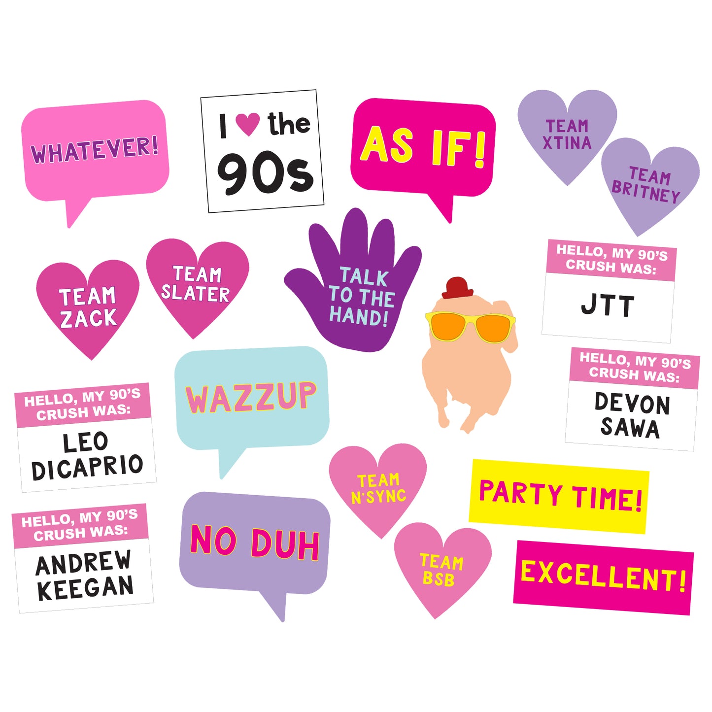 90s Party Photo Booth Props Printables