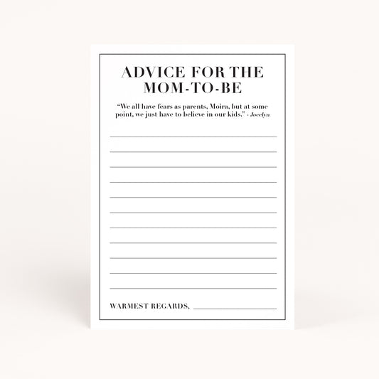 Schitts Baby Shower Advice for Mom to Be Card Printables